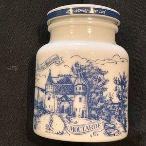 French mustard milk glass jar